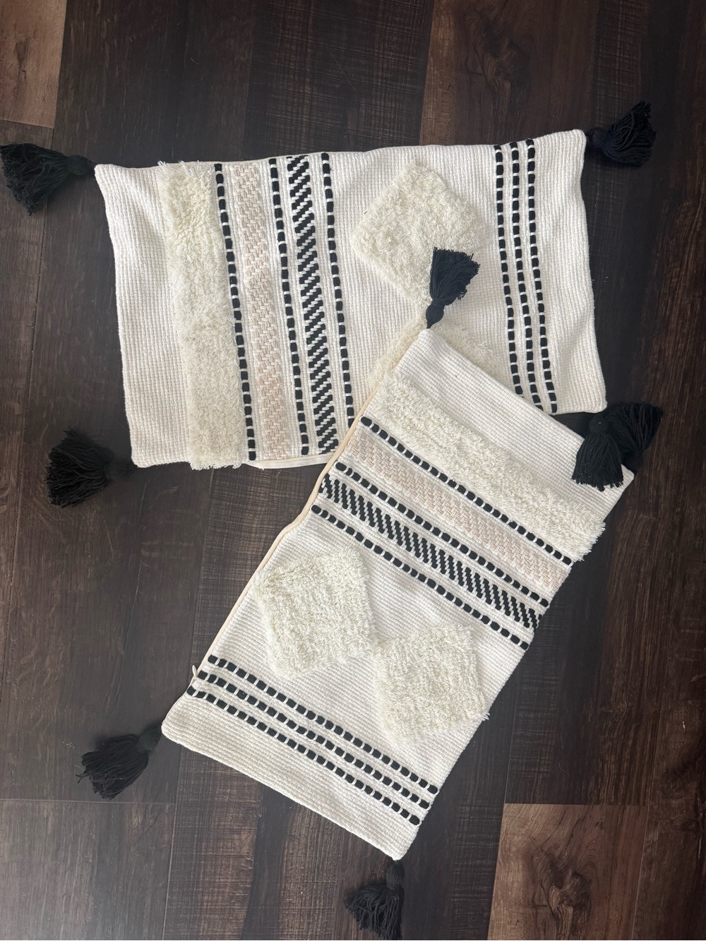 Source Unknown White and Black Tassel Decorative Pillow Covers - Textured Cotton